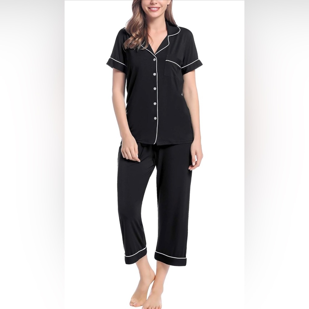 NWT Pajama Set for Women Soft Capri Button Up Cooling Pjs Set/Size XXL